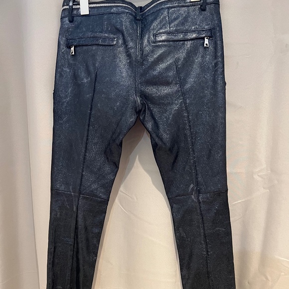 BALMAIN - FR38/6 Skinny Zip Moto Biker Pants in Glitter/Silver Lambskin Leather - Picture 9 of 15